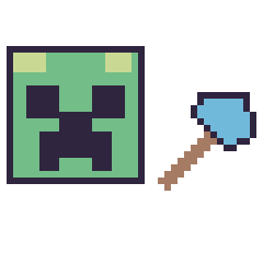 Pixel art Creeper et Hache diamant Minecraft 16 × 16, grille 40 × 40