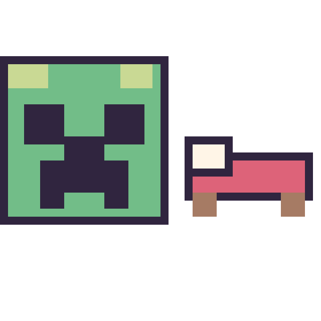 Modèle de pixel art Creeper et Lit Minecraft 16 × 16 sur une grille de 40 par 40 cases