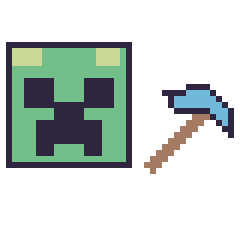 Pixel art Creeper et Pioche diamant Minecraft 16 × 16, grille 40 × 40