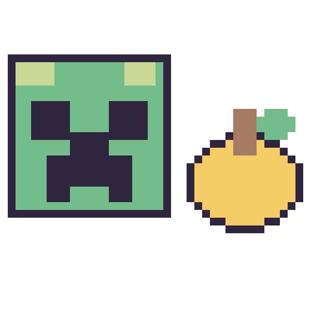 Modèle de pixel art Creeper et Pomme doree Minecraft 16 × 16 sur une grille de 40 par 40 cases