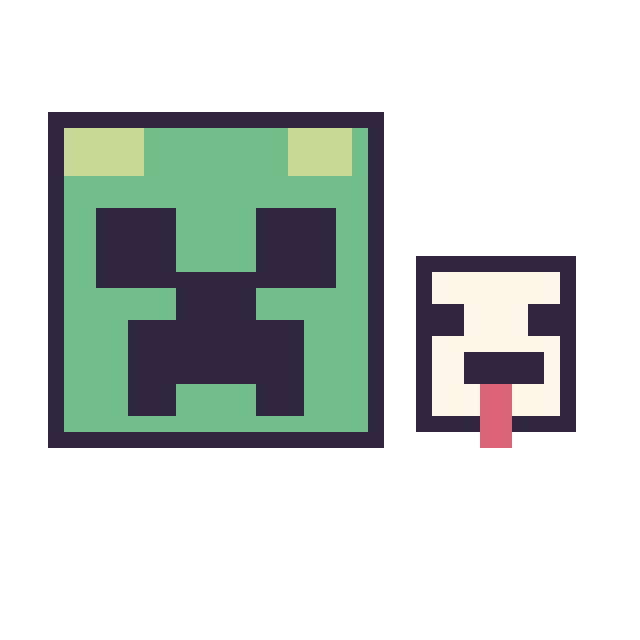 Modèle de pixel art Creeper et Poule Minecraft 16 × 16 sur une grille de 40 par 40 cases