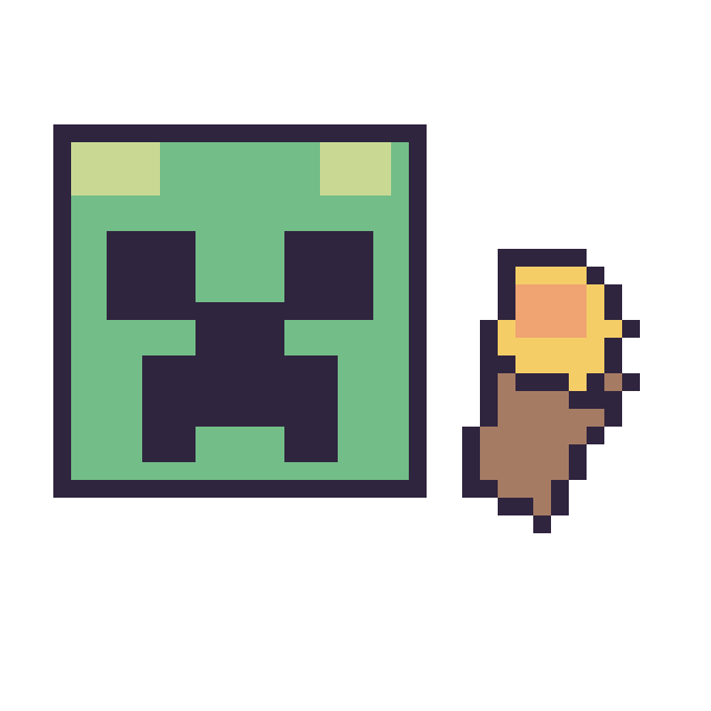 Modèle de pixel art Creeper et Torche Minecraft 16 × 16 sur une grille de 40 par 40 cases