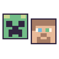 Pixel art Creeper et Steve, grille 48 × 48
