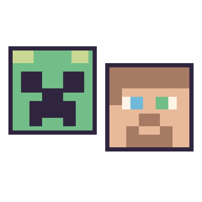Modèle de pixel art Creeper et Steve sur une grille de 48 par 48 cases