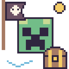 Pixel art Creeper en aventure pirate, grille 40 × 40
