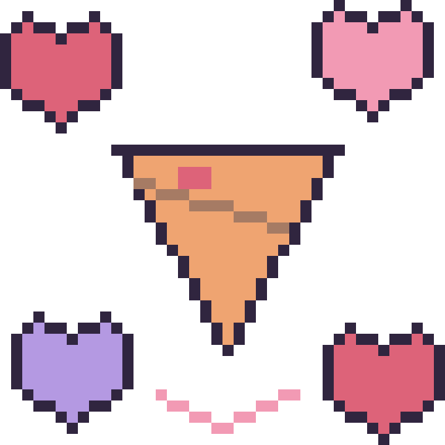 Modèle de pixel art Crêpe avec des cœurs sur une grille de 40 par 40 cases