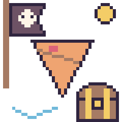 Pixel art Crêpe en aventure pirate, grille 40 × 40