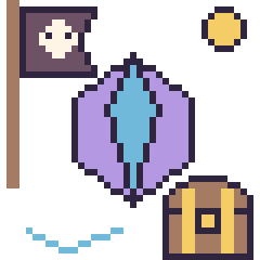 Pixel art Cristal en aventure pirate, grille 40 × 40