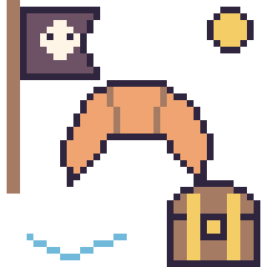 Pixel art Croissant en aventure pirate, grille 40 × 40