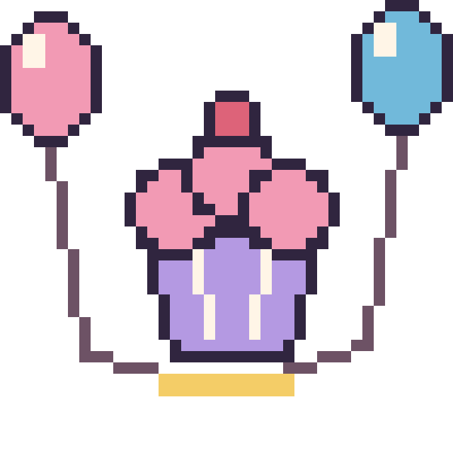 Modèle de pixel art Cupcake avec des ballons sur une grille de 40 par 40 cases