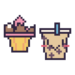 Pixel art Cupcake au chocolat et Boba kawaii, grille 40 × 40