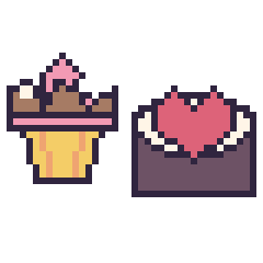 Pixel art Cupcake au chocolat et Sushi avec un cœur, grille 40 × 40
