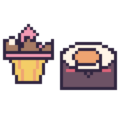 Pixel art Cupcake au chocolat et Sushi kawaii, grille 40 × 40