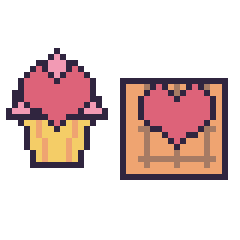 Pixel art Cupcake avec un cœur et Gaufre avec un cœur, grille 40 × 40
