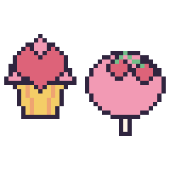 Pixel art Cupcake avec un cœur et Sucette avec des cerises, grille 40 × 40