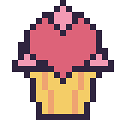 Pixel art Cupcake avec un cœur, grille 20 × 20