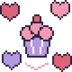 Pixel art Cupcake avec des cœurs, grille 40 × 40
