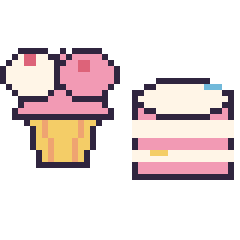 Pixel art Cupcake double garniture et Gâteau décoré, grille 40 × 40