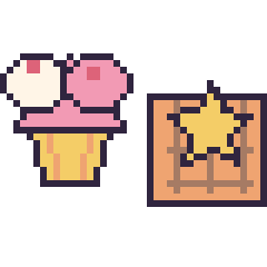 Pixel art Cupcake double garniture et Gaufre avec une étoile, grille 40 × 40