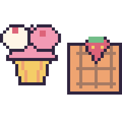 Pixel art Cupcake double garniture et Gaufre avec une fraise, grille 40 × 40