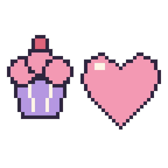 Modèle de pixel art Cupcake et Cœur sur une grille de 48 par 48 cases
