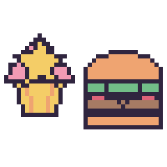 Pixel art Cupcake avec une étoile et Burger kawaii, grille 40 × 40