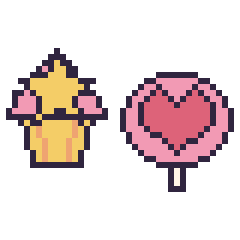 Pixel art Cupcake avec une étoile et Sucette avec un cœur, grille 40 × 40