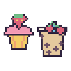 Pixel art Cupcake avec une fraise et Boba avec des cerises, grille 40 × 40