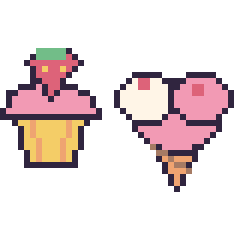 Pixel art Cupcake avec une fraise et Glace double garniture, grille 40 × 40