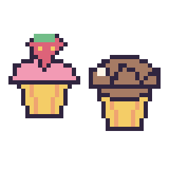 Pixel art Cupcake avec une fraise et Muffin au chocolat, grille 40 × 40