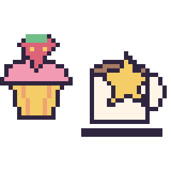 Pixel art Cupcake avec une fraise et Tasse de thé avec une étoile, grille 40 × 40