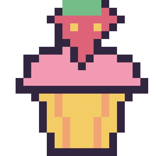 Modèle de pixel art Cupcake avec une fraise sur une grille de 20 par 20 cases