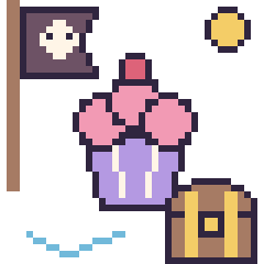 Pixel art Cupcake en aventure pirate, grille 40 × 40