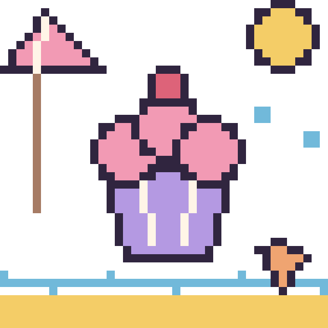 Modèle de pixel art Cupcake à la plage sur une grille de 40 par 40 cases