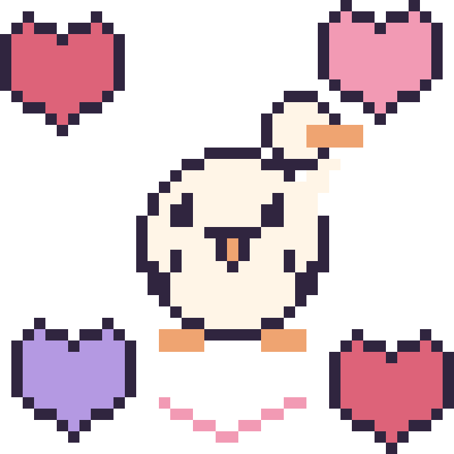 Modèle de pixel art Cygne avec des cœurs sur une grille de 40 par 40 cases