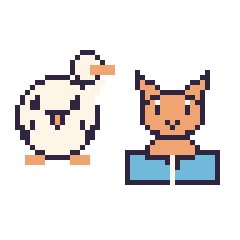 Pixel art Cygne et Chat avec un livre, grille 48 × 48