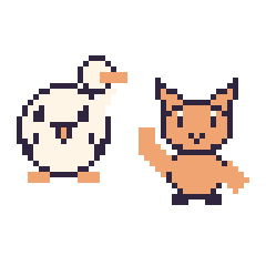 Pixel art Cygne et Chat qui fait coucou, grille 48 × 48
