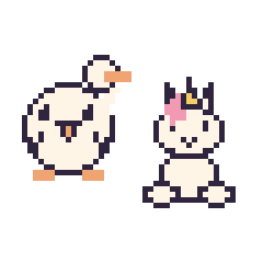 Pixel art Cygne et Licorne assis, grille 48 × 48