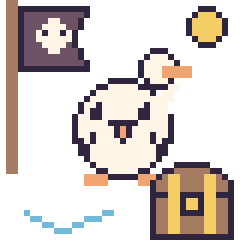 Pixel art Cygne en aventure pirate, grille 40 × 40