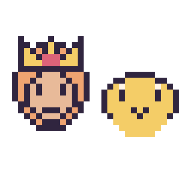 Modèle de pixel art Daisy mini et Koopa mini sur une grille de 32 par 32 cases