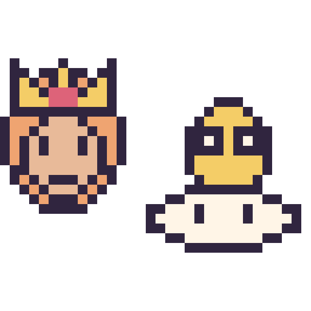 Modèle de pixel art Daisy mini et Lakitu mini sur une grille de 32 par 32 cases