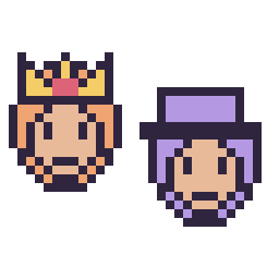 Pixel art Daisy mini et Waluigi mini, grille 32 × 32