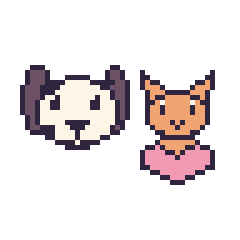Pixel art Dalmatien et Chat avec un cœur, grille 48 × 48