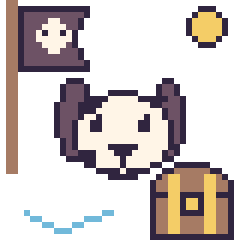 Pixel art Dalmatien en aventure pirate, grille 40 × 40
