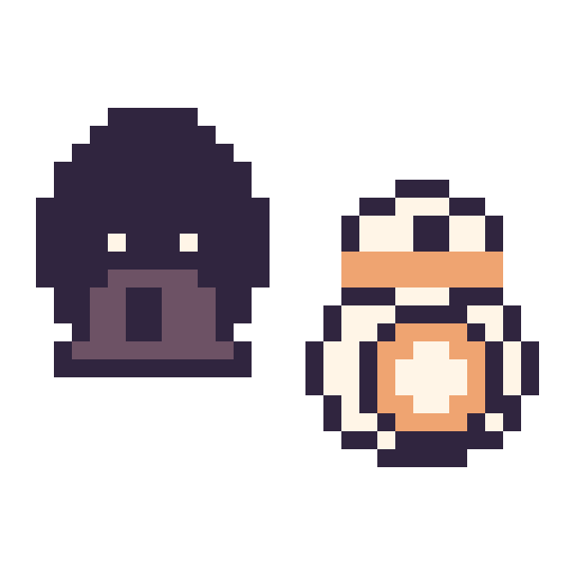 Modèle de pixel art Dark Vador mini et BB-8 mini sur une grille de 32 par 32 cases