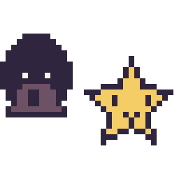 Pixel art Dark Vador mini et Étoile kawaii 16 × 16, grille 32 × 32