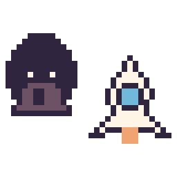 Pixel art Dark Vador mini et Fusée simple 16 × 16, grille 32 × 32