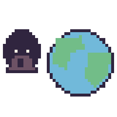 Pixel art Dark Vador mini et Planète Terre, grille 40 × 40