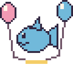 Pixel art Dauphin avec des ballons, grille 40 × 40