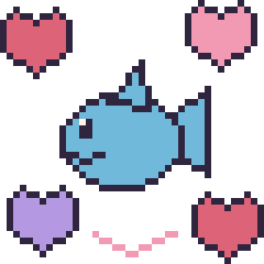Pixel art Dauphin avec des cœurs, grille 40 × 40